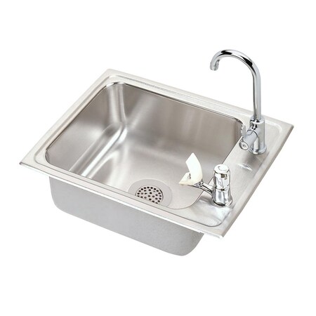 Elkay Lustertone Stainless Steel 22 X 17 X 7-5/8 Single Bowl Top Mount Classroom Sink + Faucet/Bubbler Kit DRKRQ2217LVRC